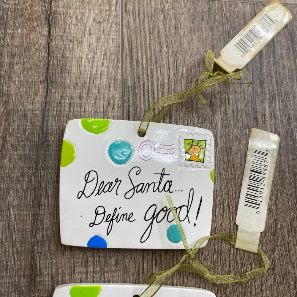 Hallmark Dear Santa Define Good Ceramic Envelope Christmas Ornaments Set of 2